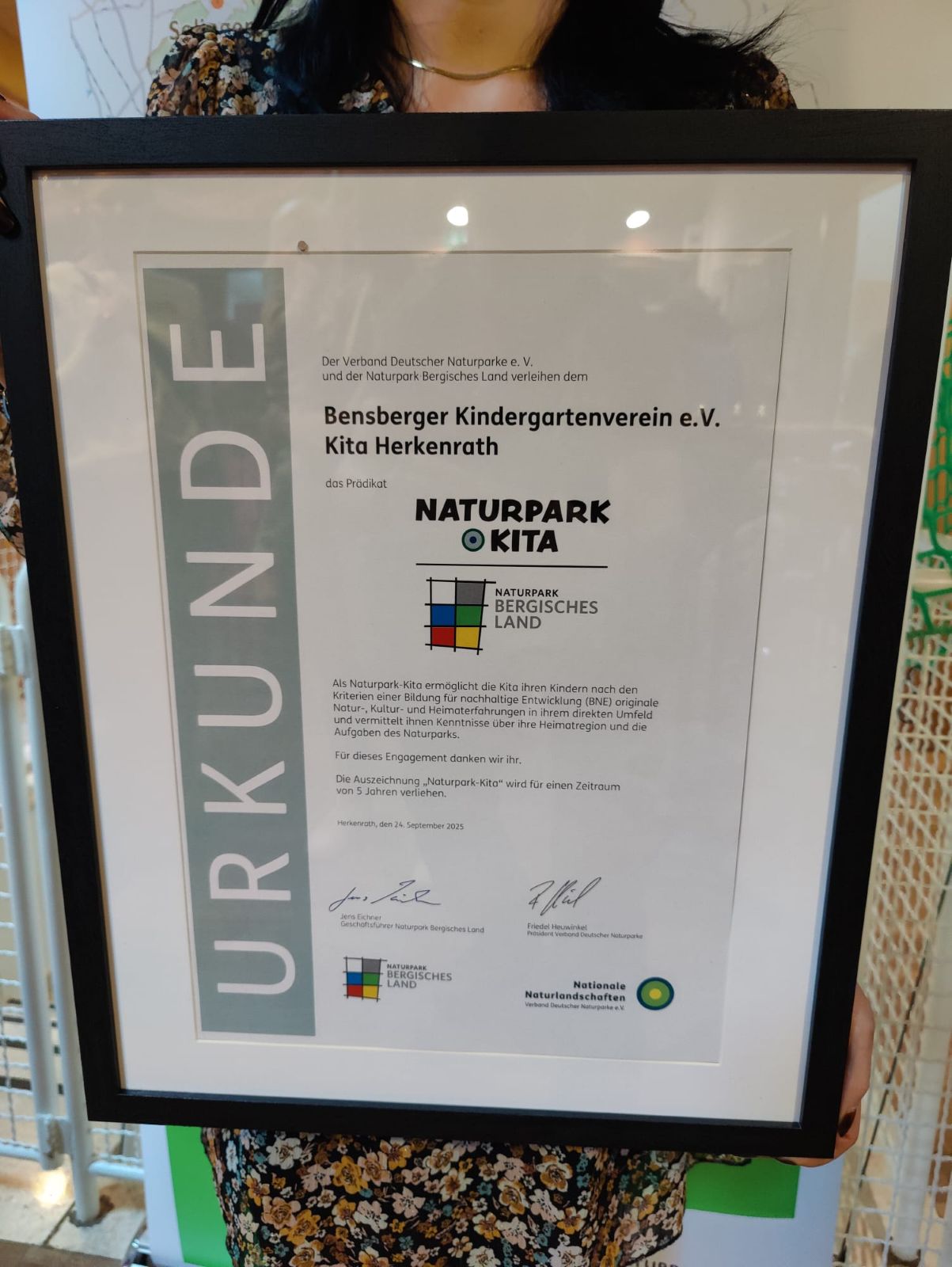 Kita Herkenrath Naturpark Zertifizierung _ Elterncafé_Urkunde
